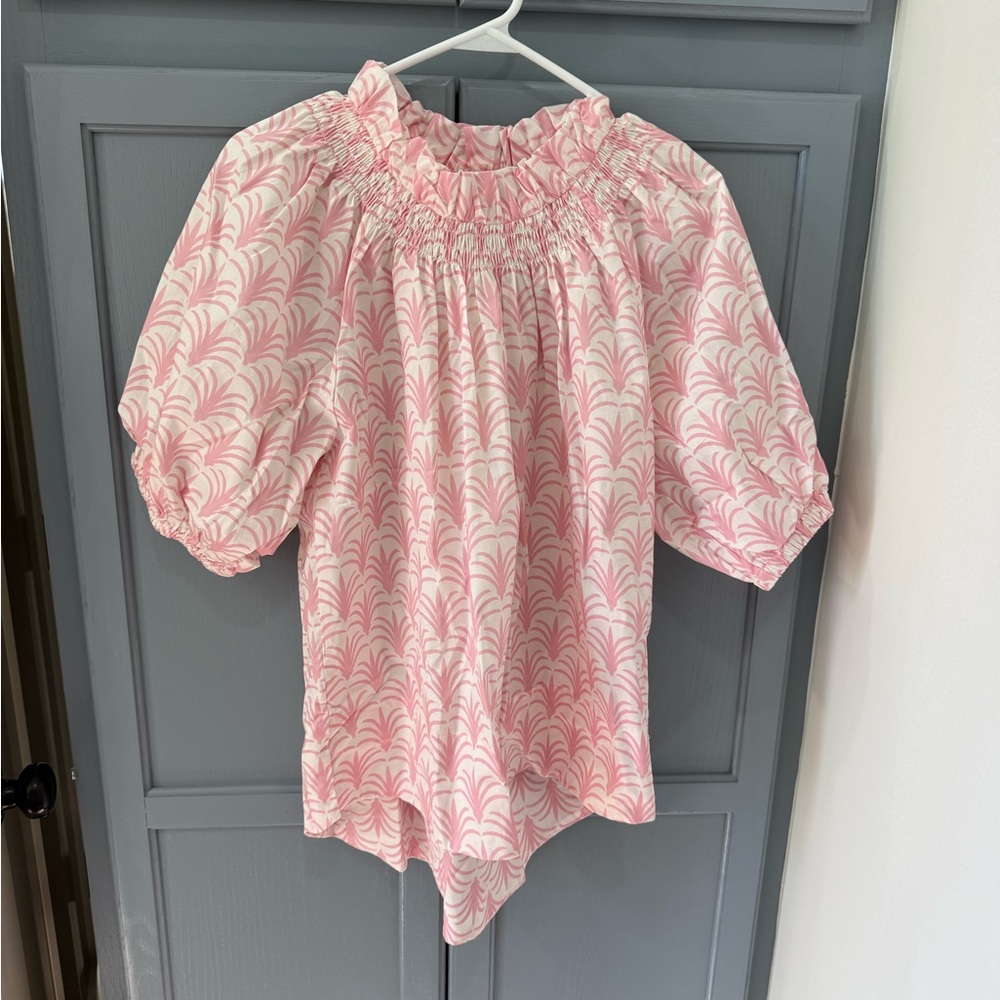 Toss Pink Pattern Smocked and Ruffled Blouse
